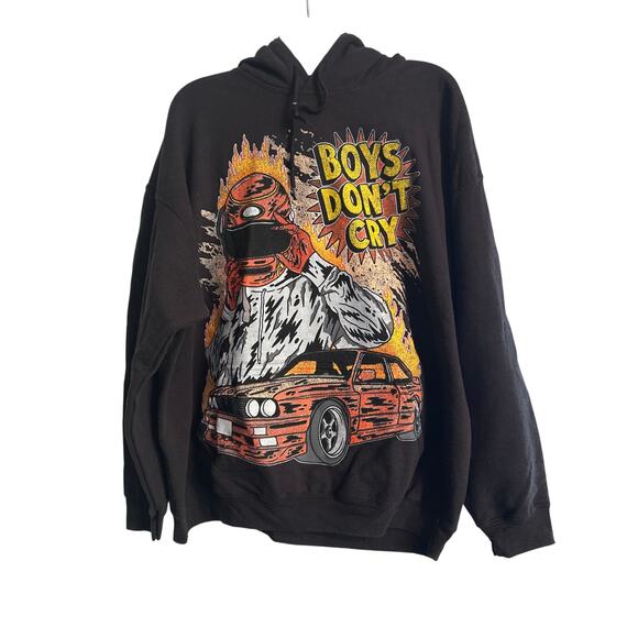 NWOT Goat Crew Men's Black Hoodie 'Boys Don't Cry' Graphic Streetwear Size XL - Picture 1 of 4